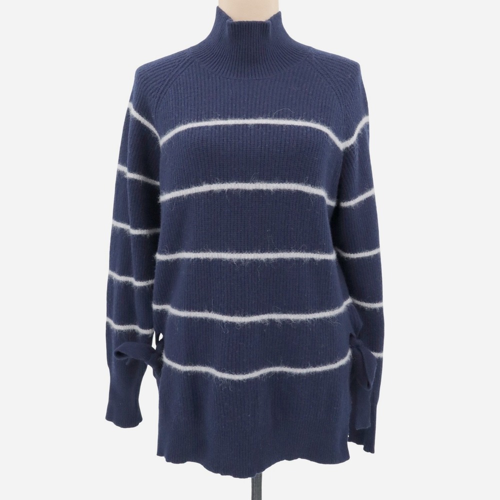Rebecca Taylor Nautical Stripe Mock Neck Tie Side Wool Alpaca Sweater Medium - Picture 2 of 10